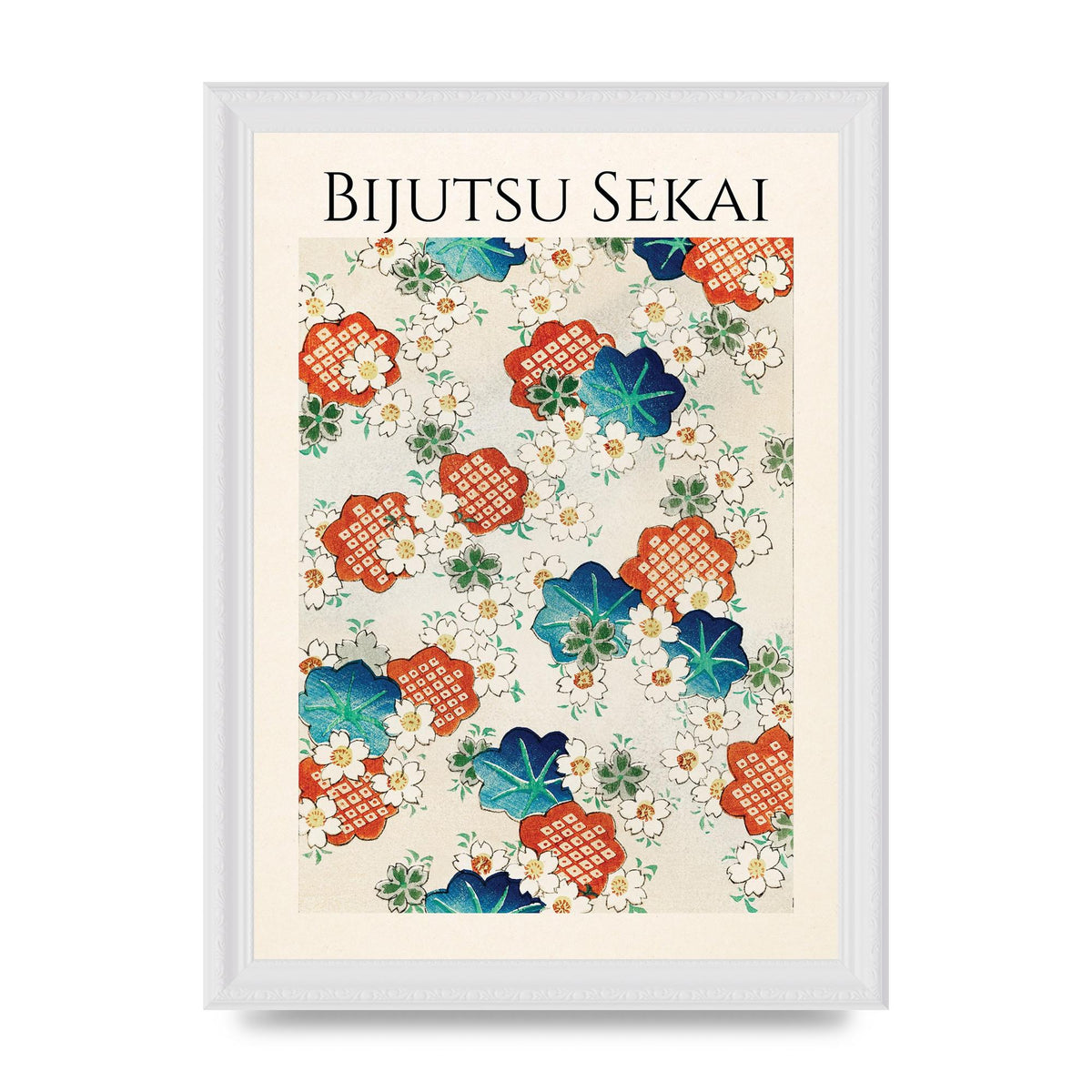 Bijutsu Sekai Floral Pattern Illustration Wall Art - A4 framed