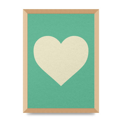 Cream Love Heart Green Background Wall Art - A3 framed