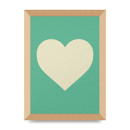 Cream Love Heart Green Background Wall Art - A4 framed