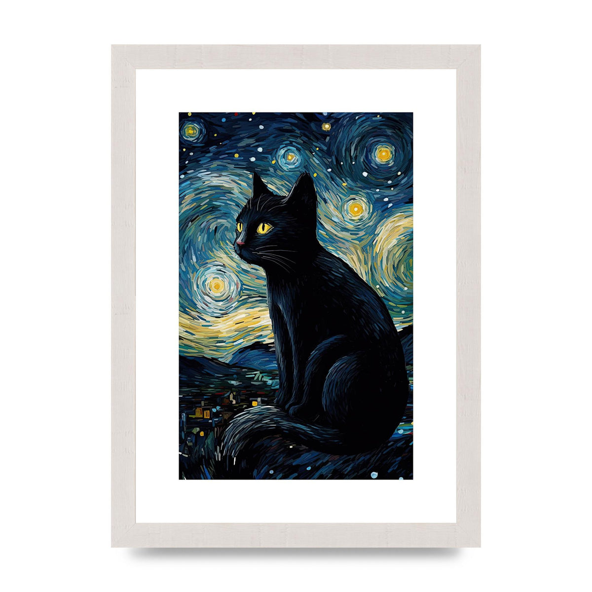 Sophisticated Black Cat Adorned in Starry Night Backdrop Print