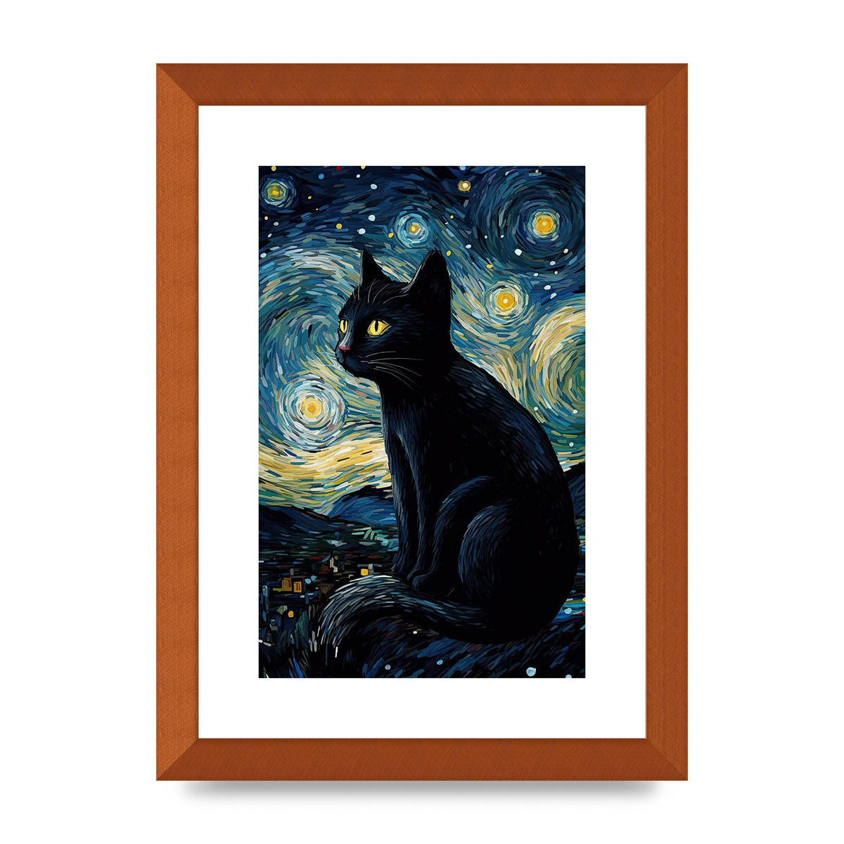 Sophisticated Black Cat Adorned in Starry Night Backdrop Print