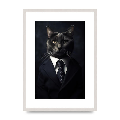 Distinguished Cat in Suit Portrait - Unique Feline Wall Art