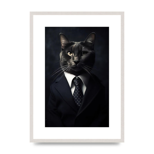 Distinguished Cat in Suit Portrait - Unique Feline Wall Art