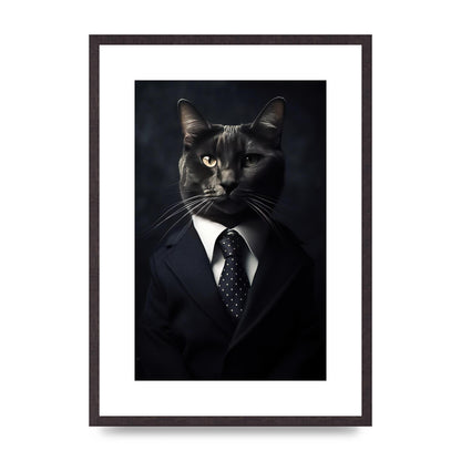 Distinguished Cat in Suit Portrait - Unique Feline Wall Art