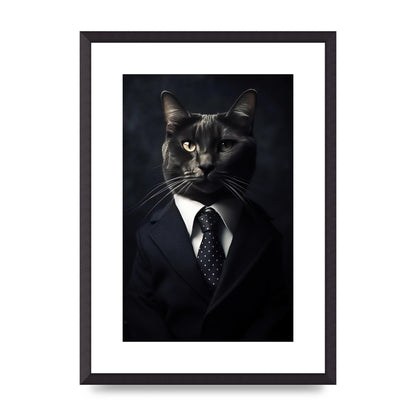 Distinguished Cat in Suit Portrait - Unique Feline Wall Art