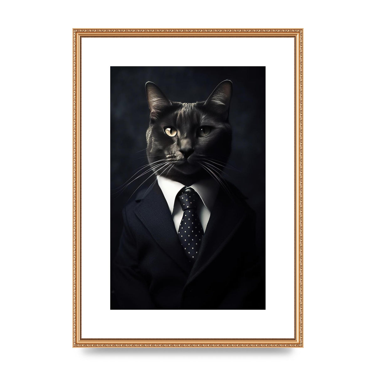 Distinguished Cat in Suit Portrait - Unique Feline Wall Art