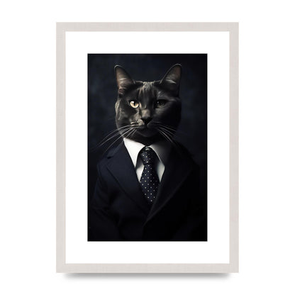 Distinguished Cat in Suit Portrait - Unique Feline Wall Art