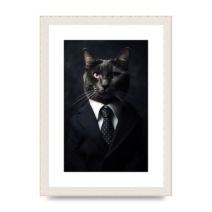 Distinguished Cat in Suit Portrait - Unique Feline Wall Art