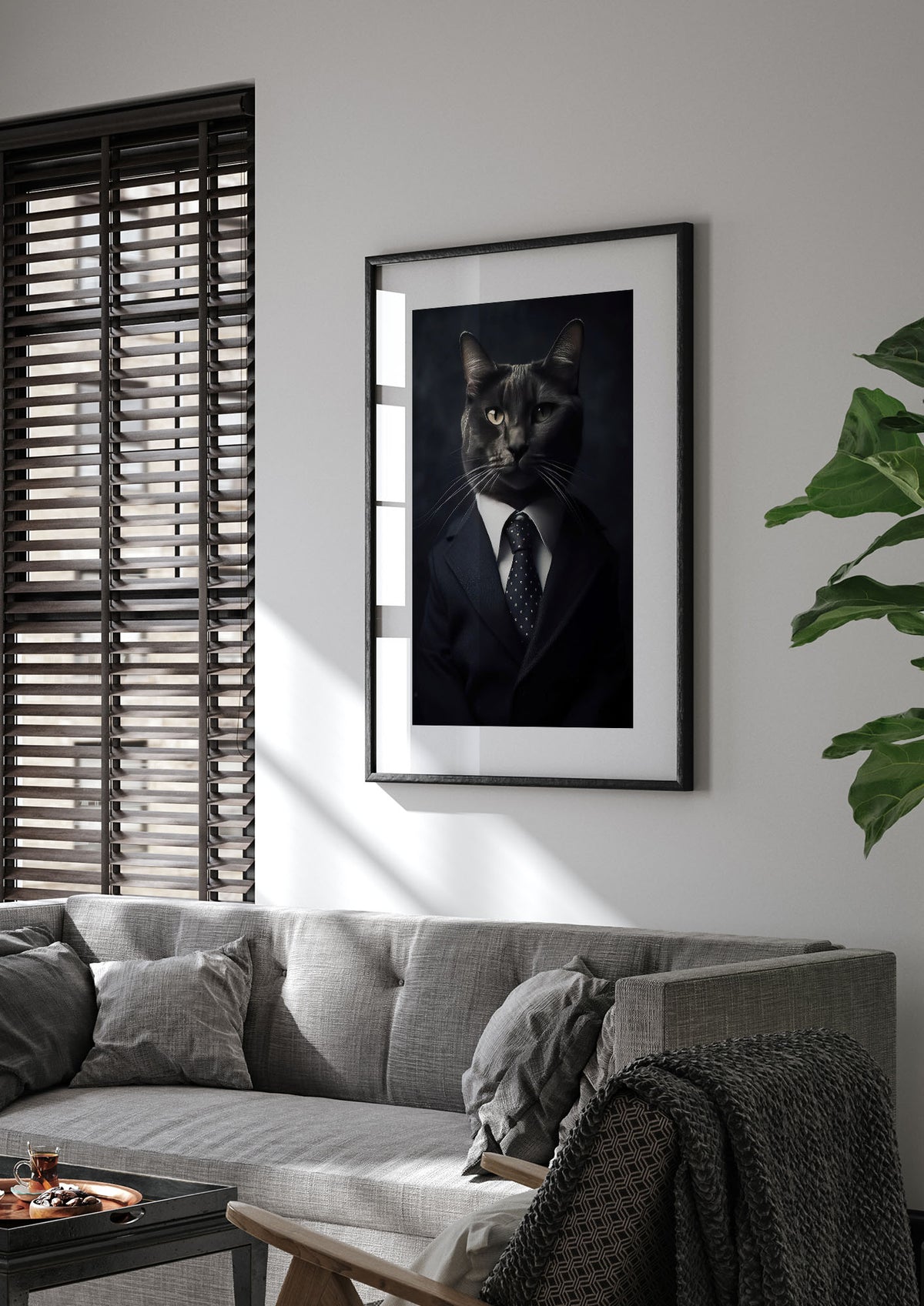 Distinguished Cat in Suit Portrait - Unique Feline Wall Art