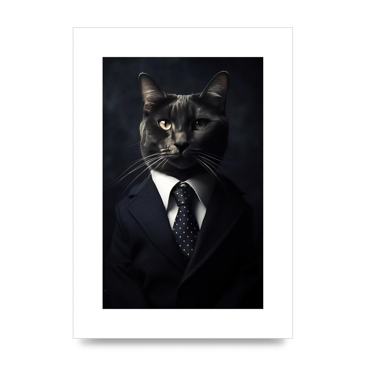 Distinguished Cat in Suit Portrait - Unique Feline Wall Art