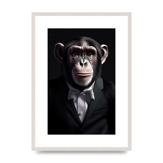 Chimpanzee in Suit Portrait - Sophisticated Animal Wall Art