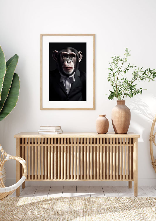 Chimpanzee in Suit Portrait - Sophisticated Animal Wall Art