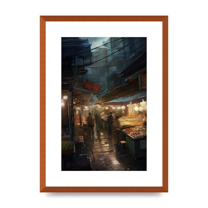 Vibrant Market Street at Dusk: Atmospheric Urban Artwork
