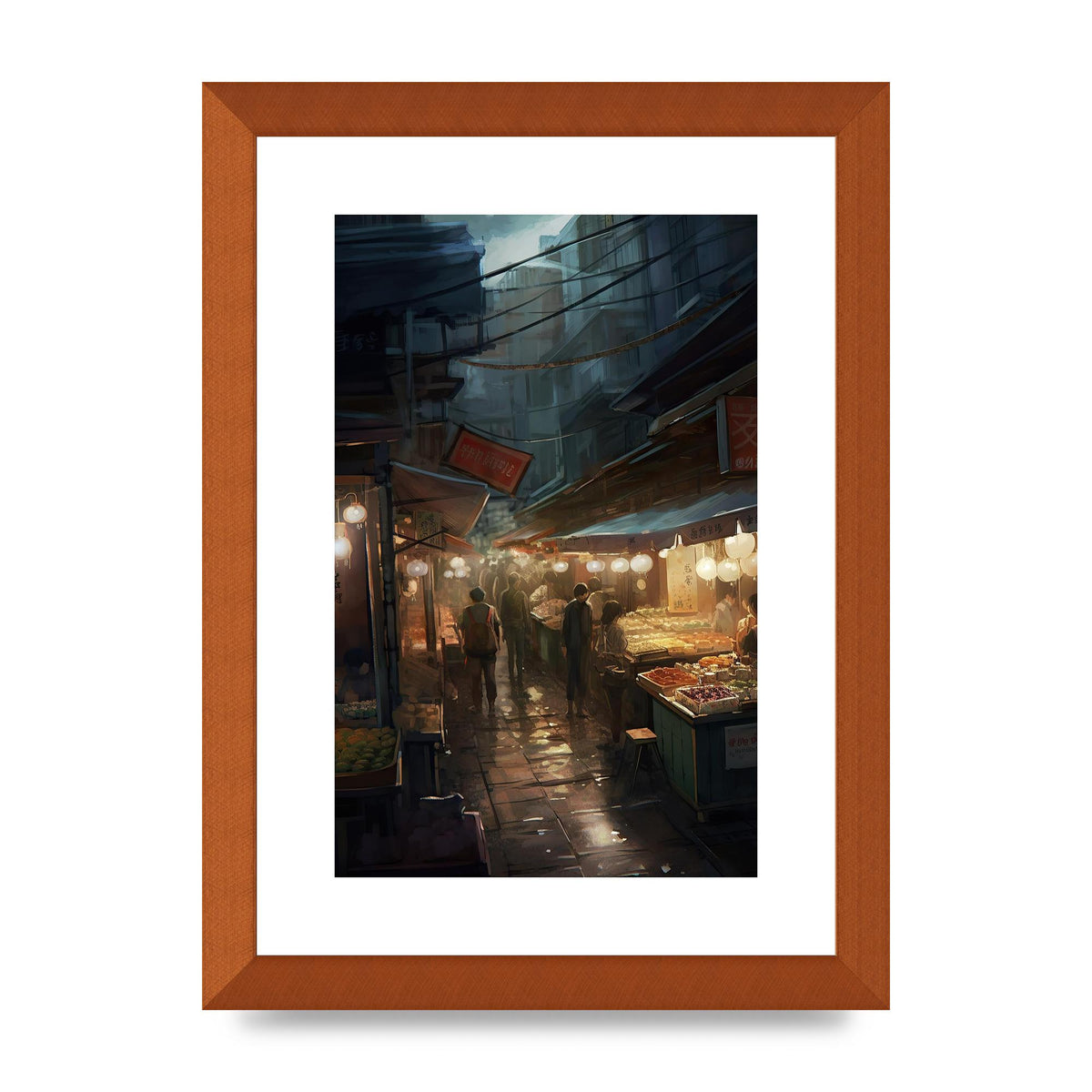 Vibrant Market Street at Dusk: Atmospheric Urban Artwork