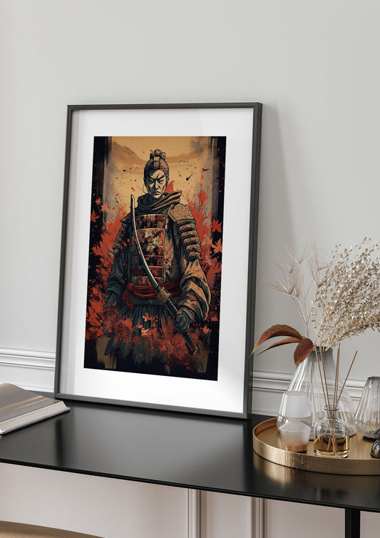 Samurai Warrior in Autumn: Timeless Japanese Art Print