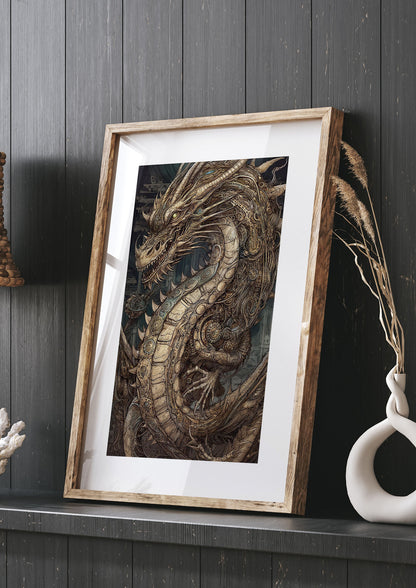 Majestic Japanese Dragon Art: Mythical Creature Illustration