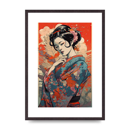 Elegant Geisha in Kimono: Classic Japanese Art Print