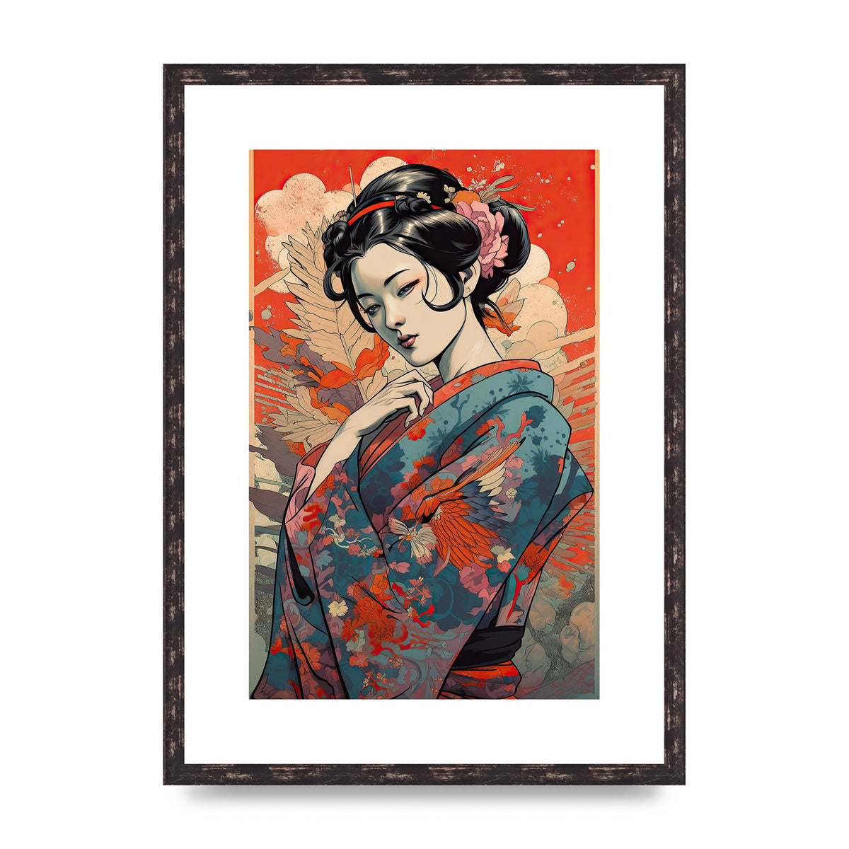 Elegant Geisha in Kimono: Classic Japanese Art Print