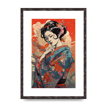 Elegant Geisha in Kimono: Classic Japanese Art Print