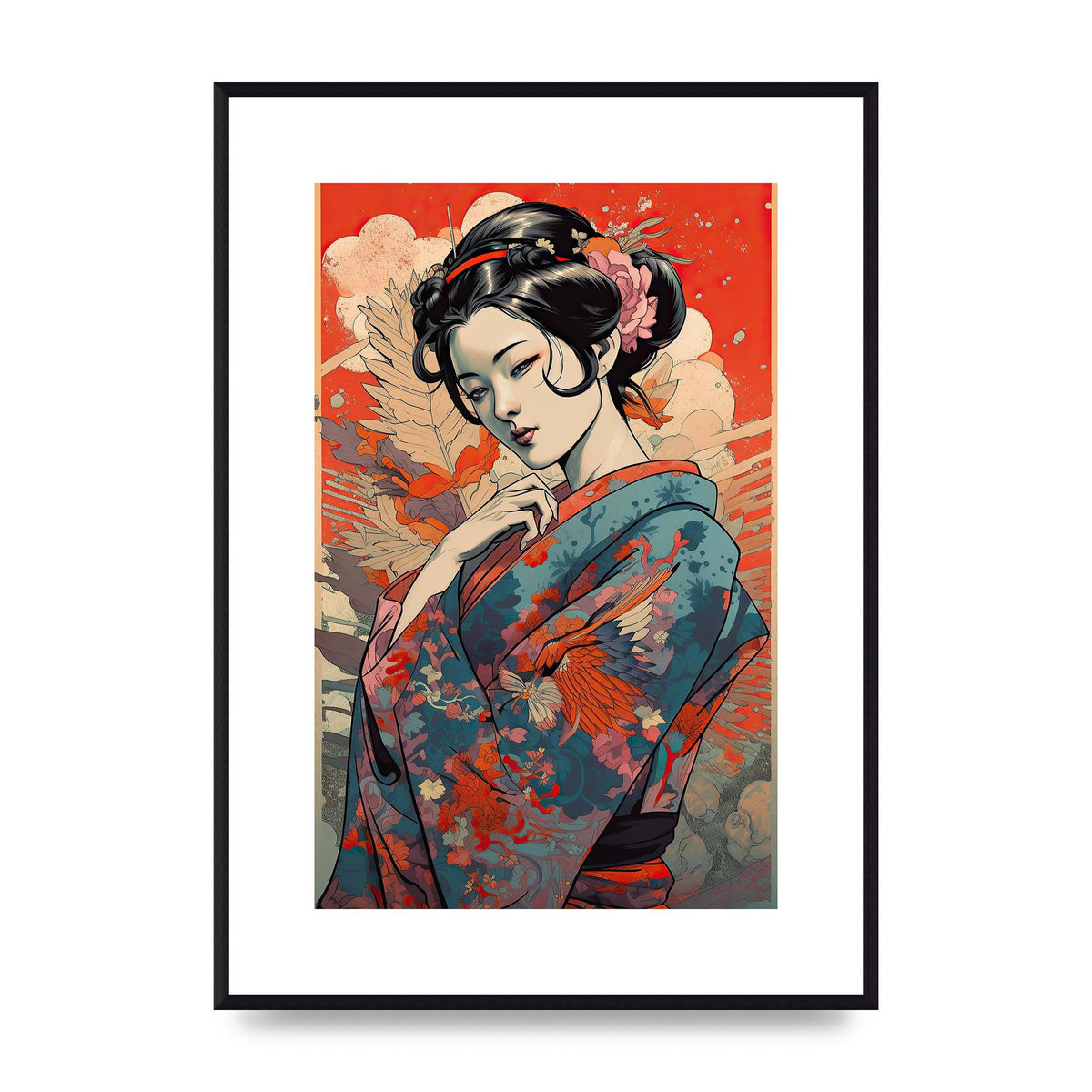 Elegant Geisha in Kimono: Classic Japanese Art Print