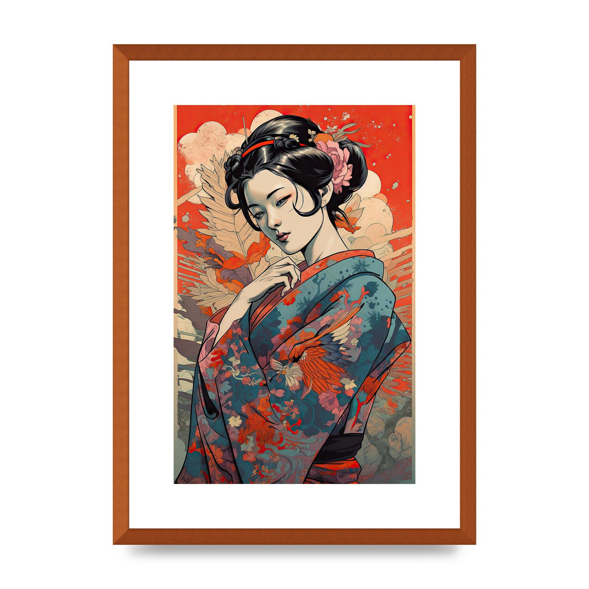 Elegant Geisha in Kimono: Classic Japanese Art Print