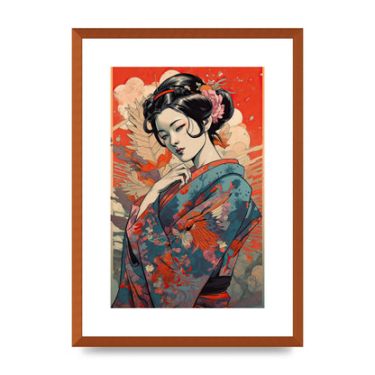 Elegant Geisha in Kimono: Classic Japanese Art Print