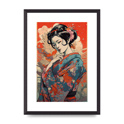 Elegant Geisha in Kimono: Classic Japanese Art Print