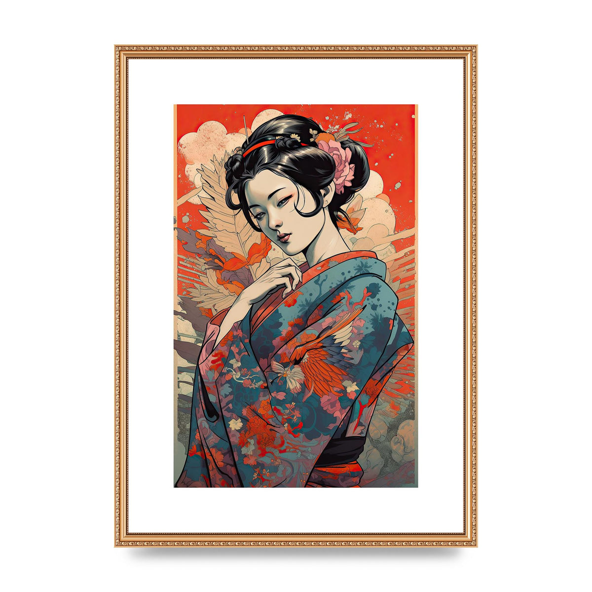 Elegant Geisha in Kimono: Classic Japanese Art Print