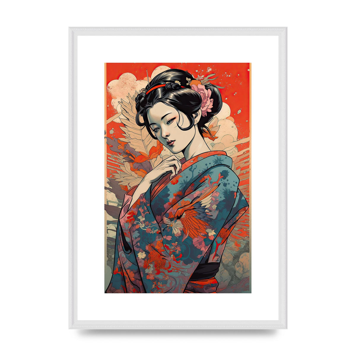 Elegant Geisha in Kimono: Classic Japanese Art Print