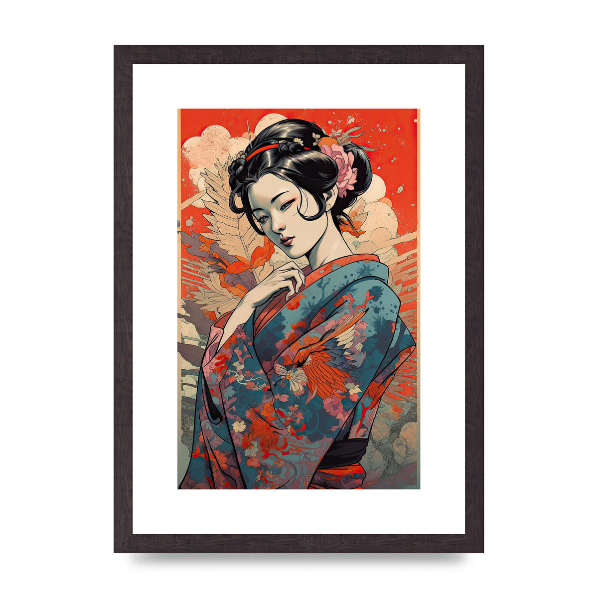 Elegant Geisha in Kimono: Classic Japanese Art Print
