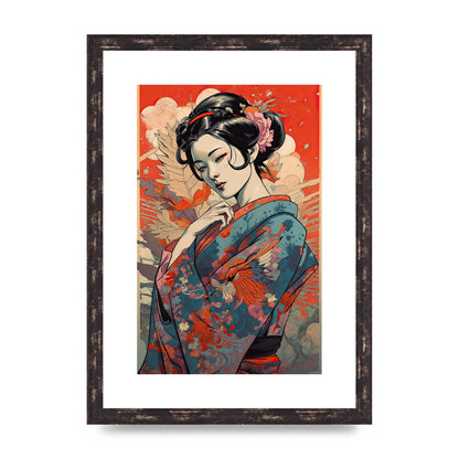 Elegant Geisha in Kimono: Classic Japanese Art Print
