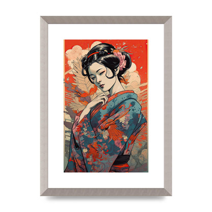 Elegant Geisha in Kimono: Classic Japanese Art Print