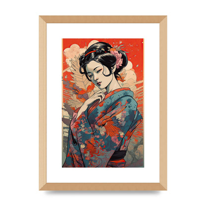 Elegant Geisha in Kimono: Classic Japanese Art Print