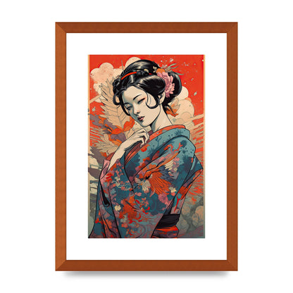 Elegant Geisha in Kimono: Classic Japanese Art Print