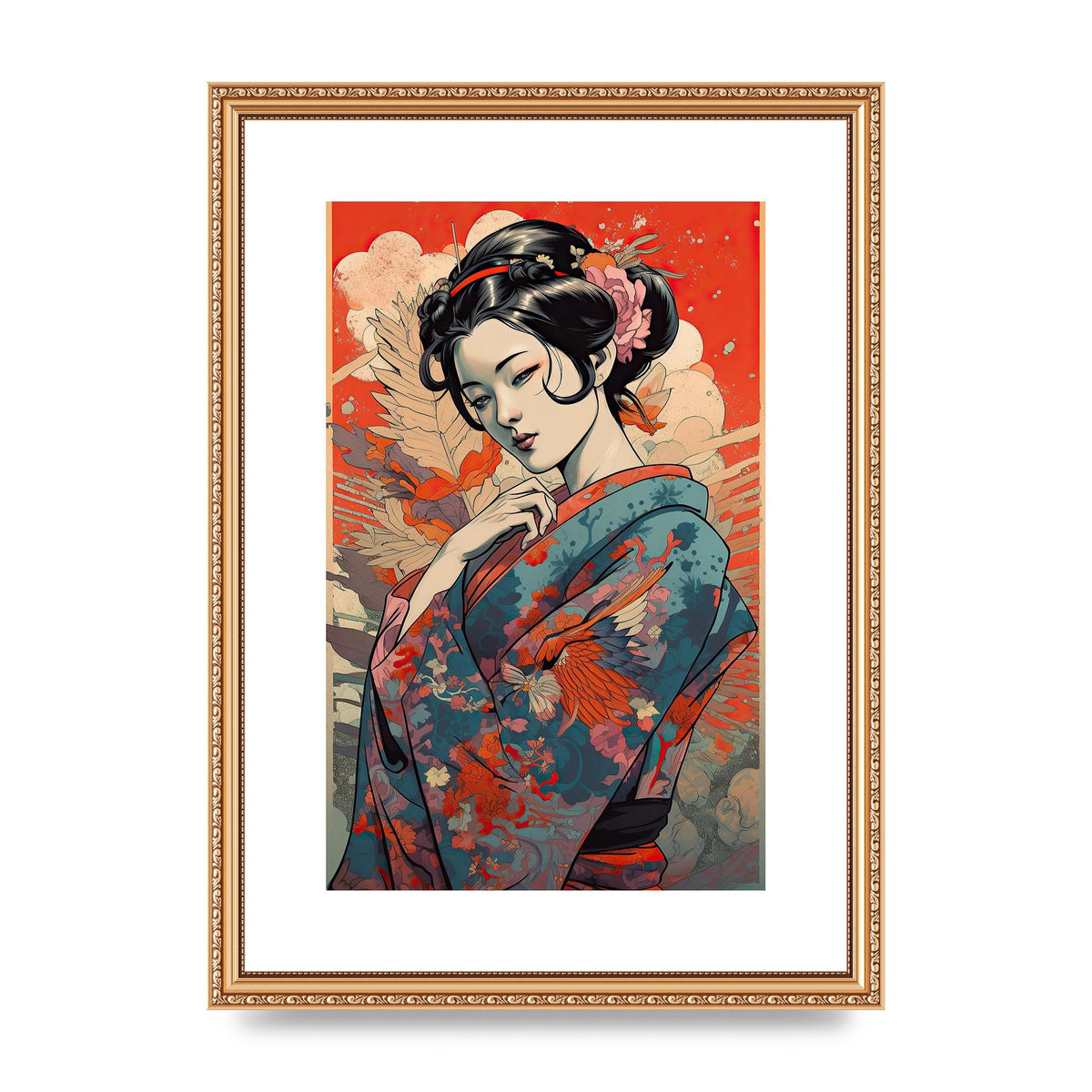 Elegant Geisha in Kimono: Classic Japanese Art Print