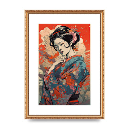 Elegant Geisha in Kimono: Classic Japanese Art Print