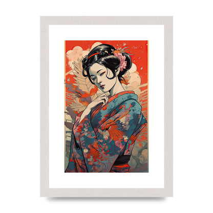 Elegant Geisha in Kimono: Classic Japanese Art Print