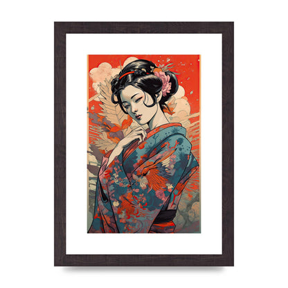 Elegant Geisha in Kimono: Classic Japanese Art Print