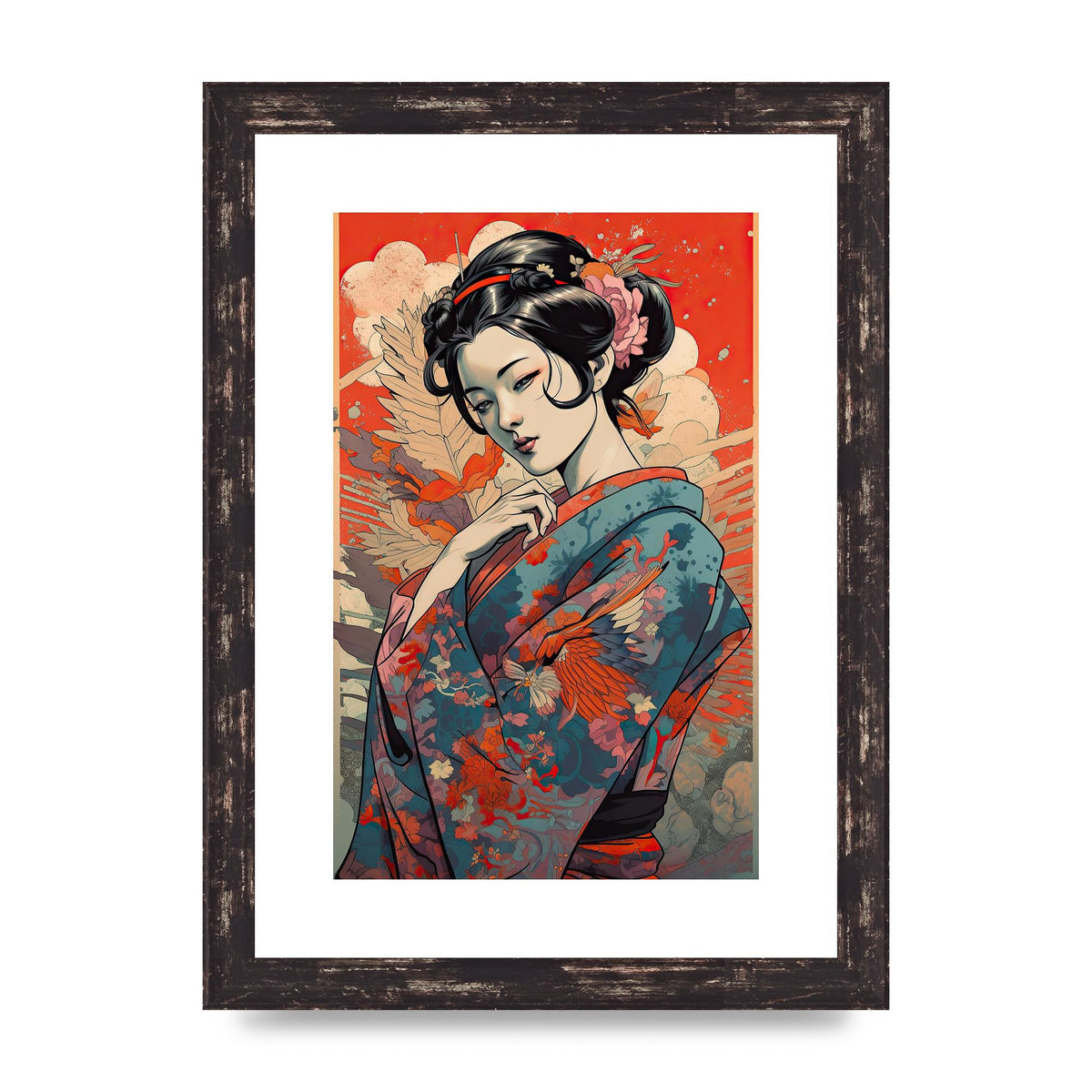 Elegant Geisha in Kimono: Classic Japanese Art Print