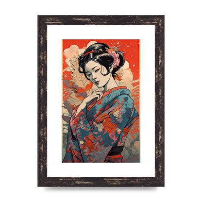 Elegant Geisha in Kimono: Classic Japanese Art Print