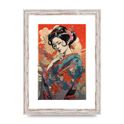 Elegant Geisha in Kimono: Classic Japanese Art Print