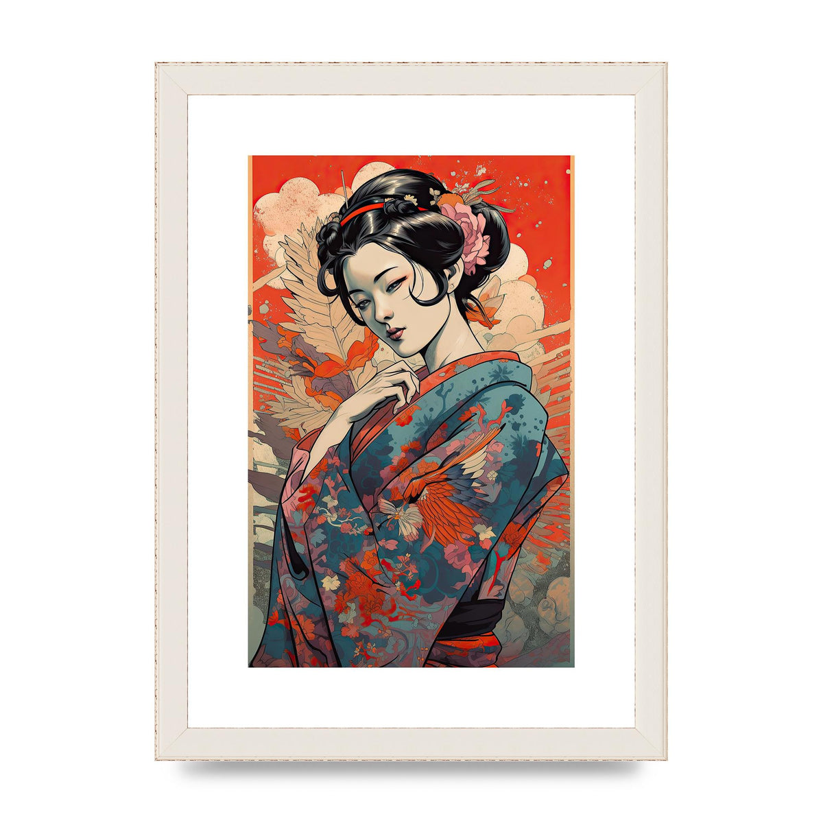 Elegant Geisha in Kimono: Classic Japanese Art Print