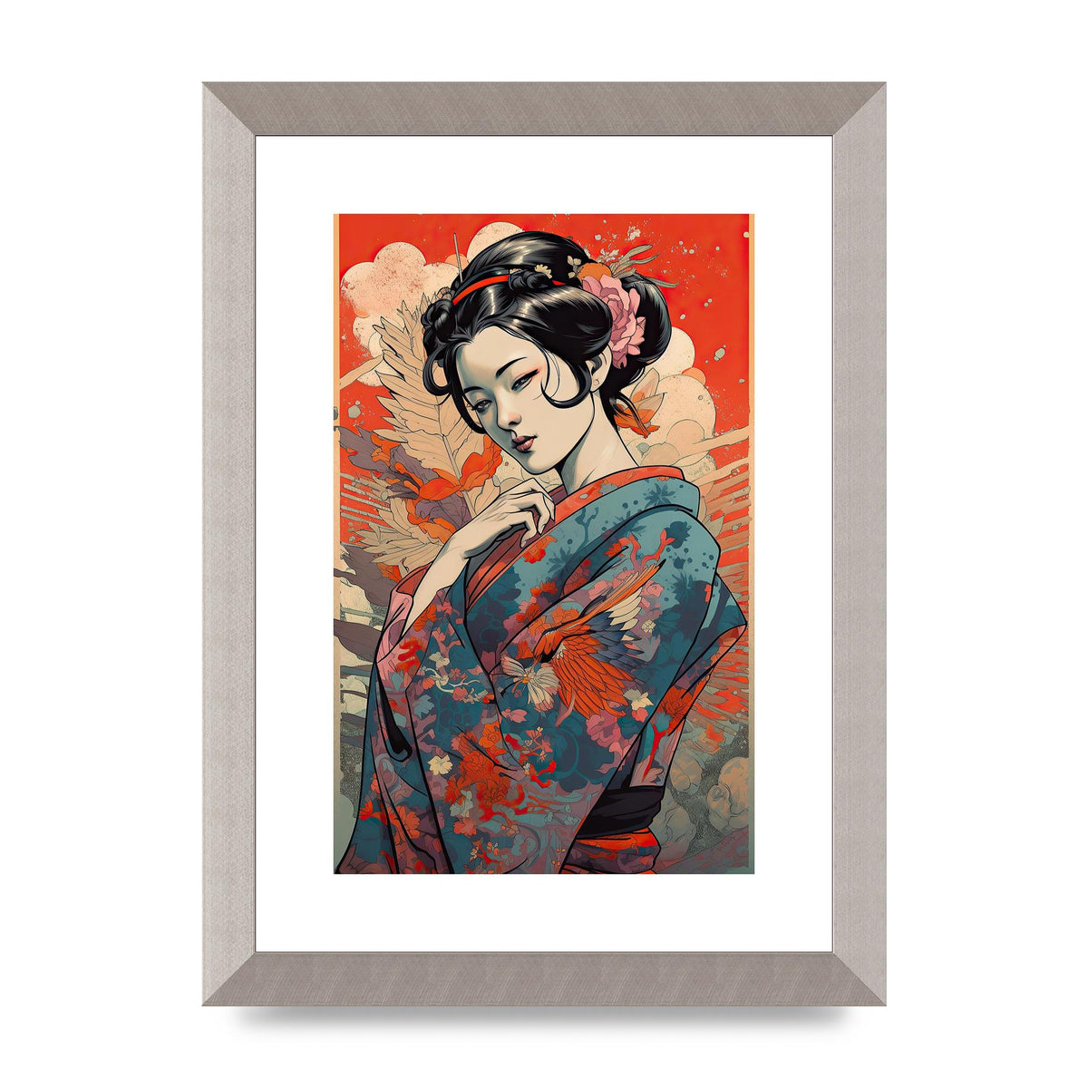 Elegant Geisha in Kimono: Classic Japanese Art Print
