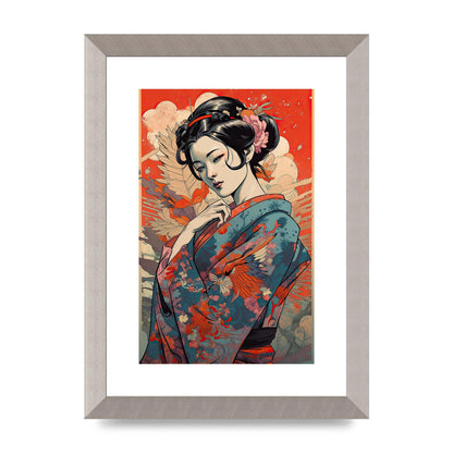 Elegant Geisha in Kimono: Classic Japanese Art Print