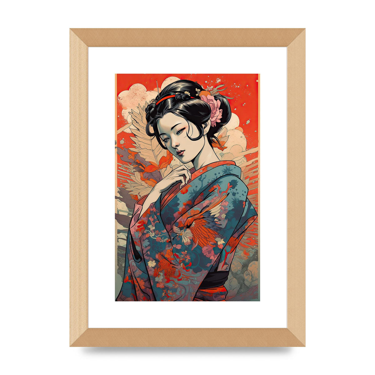 Elegant Geisha in Kimono: Classic Japanese Art Print