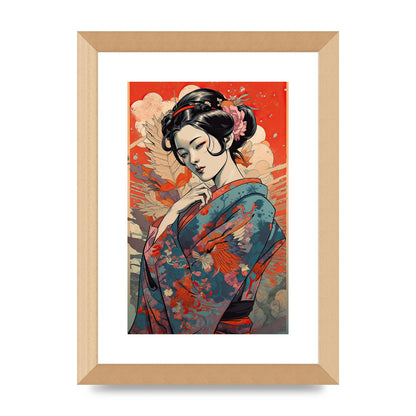 Elegant Geisha in Kimono: Classic Japanese Art Print