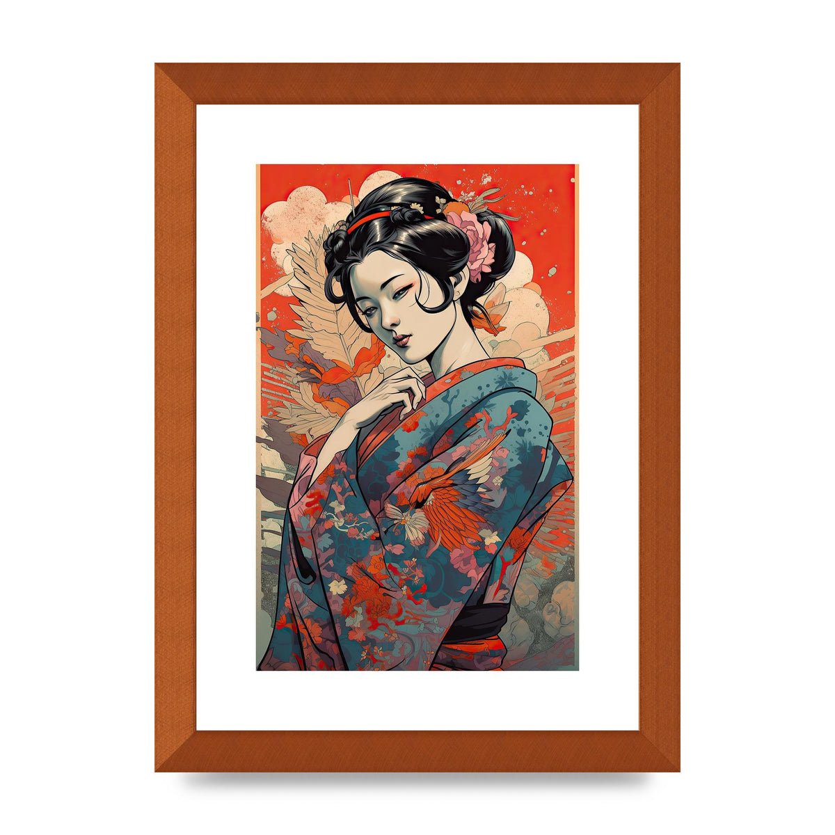Elegant Geisha in Kimono: Classic Japanese Art Print