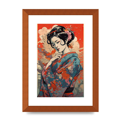 Elegant Geisha in Kimono: Classic Japanese Art Print