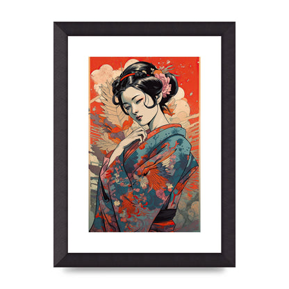 Elegant Geisha in Kimono: Classic Japanese Art Print