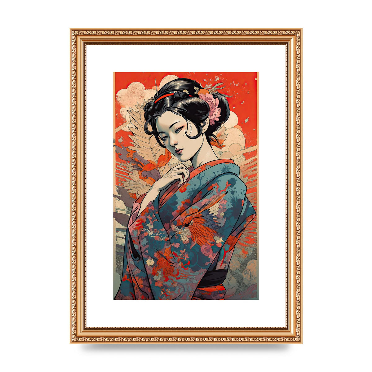 Elegant Geisha in Kimono: Classic Japanese Art Print